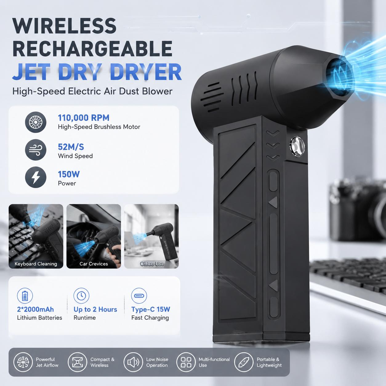 Home Office Tech Gadgets - 110000 RPM 전동 에어 블로워 3단
