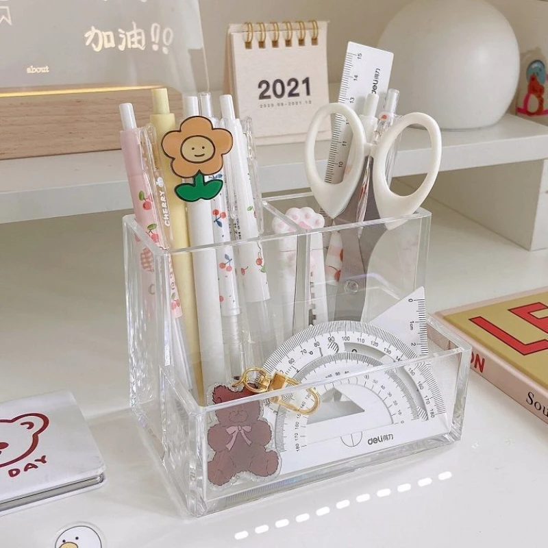 간단한 아크릴 투명 3 칸 펜꽂이 학생 데스크탑 정리함 - Home Office Tech Gadgets 리뷰 및 가격