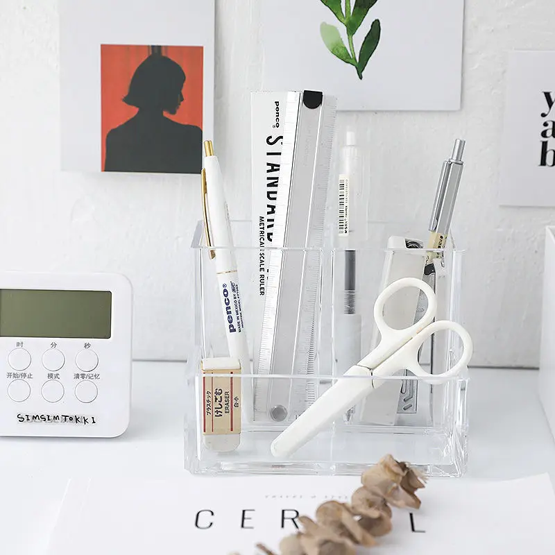 간단한 아크릴 투명 3 칸 펜꽂이 학생 데스크탑 정리함 - Home Office Tech Gadgets 리뷰 및 가격
